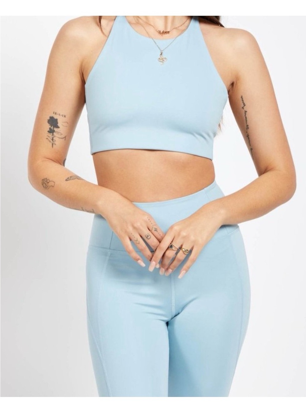 girlfriend collective Topanga Sports Bra and Legging SET both small - ice blue